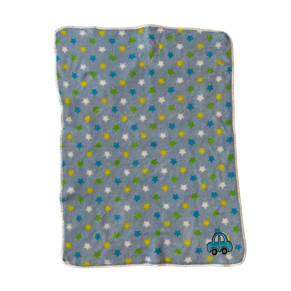 Baby Gear Stars Car Blue Green Yellow Satin Trim Fleece Security Lovey Blanket